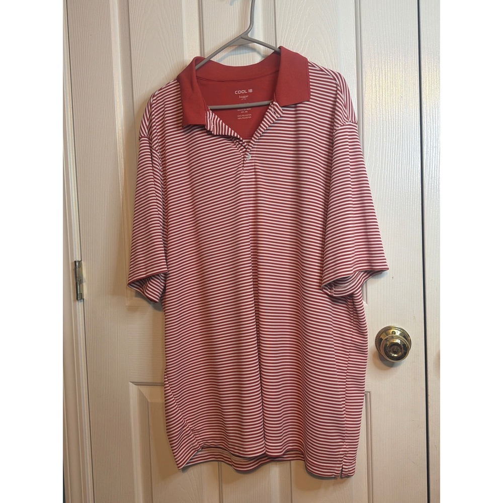 Haggar Cool 18 Mens 2XL Red White Striped Polo‎ Shirt Short Sleeve CK53344HA